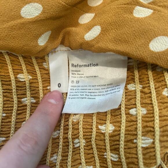 Reformation Grove Tie Sleeve Top Yellow & White Polka Dot Square Neck Size 0 - Picture 7 of 7